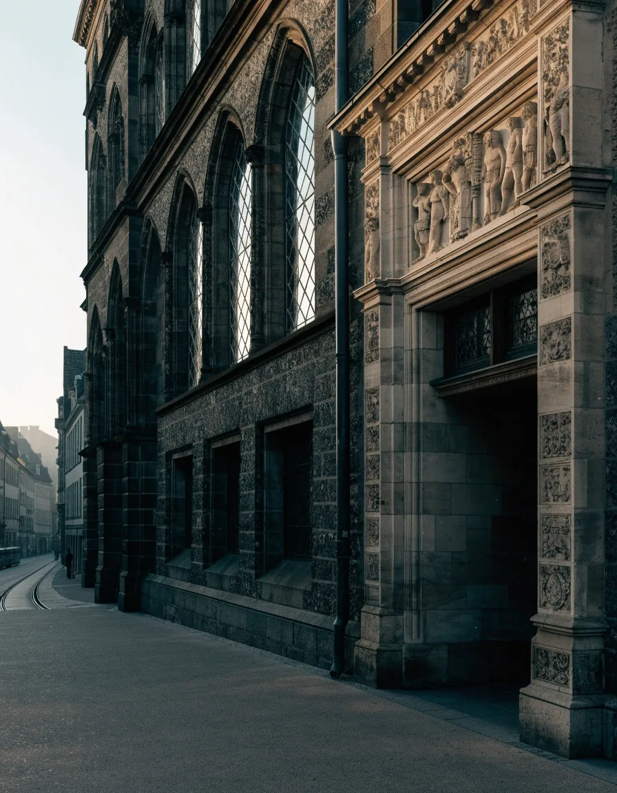 Fassade eines Kölner Geschäftshauses im Morgenlicht