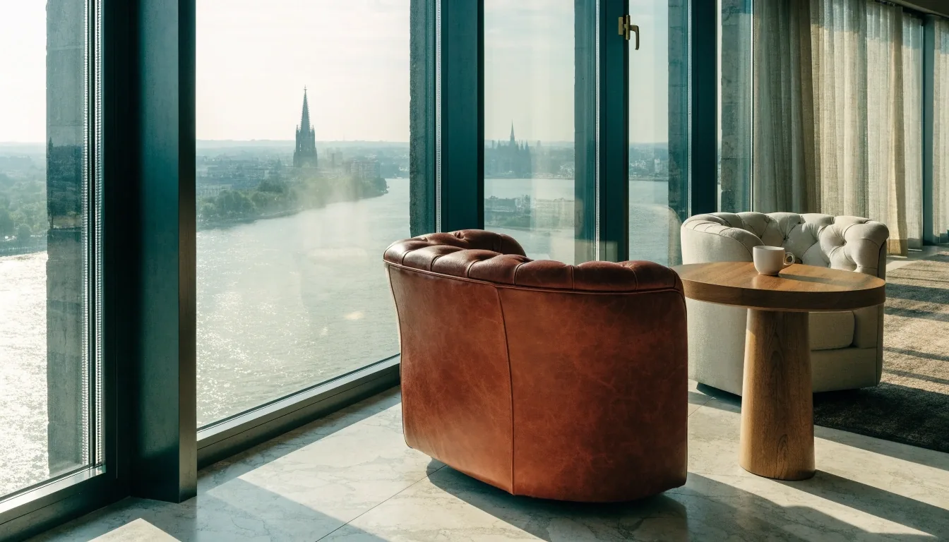Rheinböschung bei Köln im morgendlichen Dunst