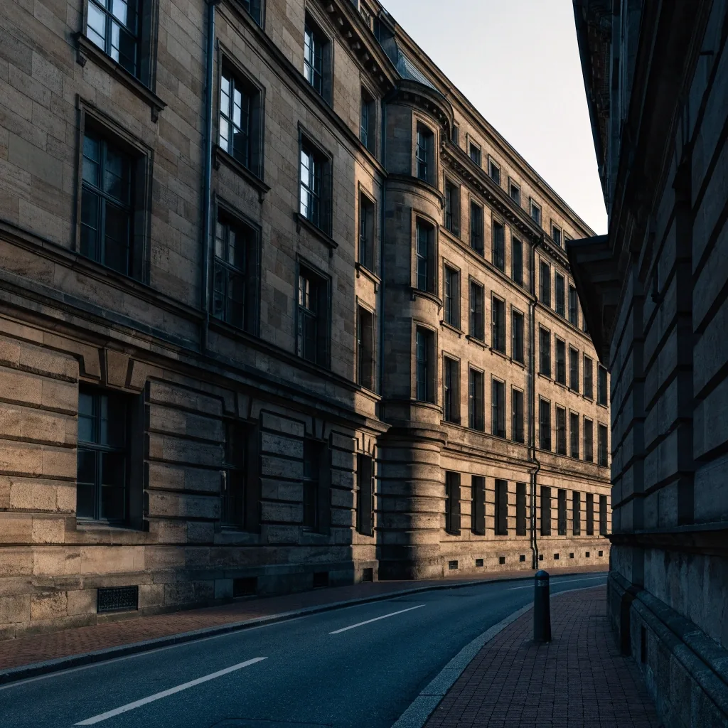 Kölner Straßenfassade im Morgenlicht