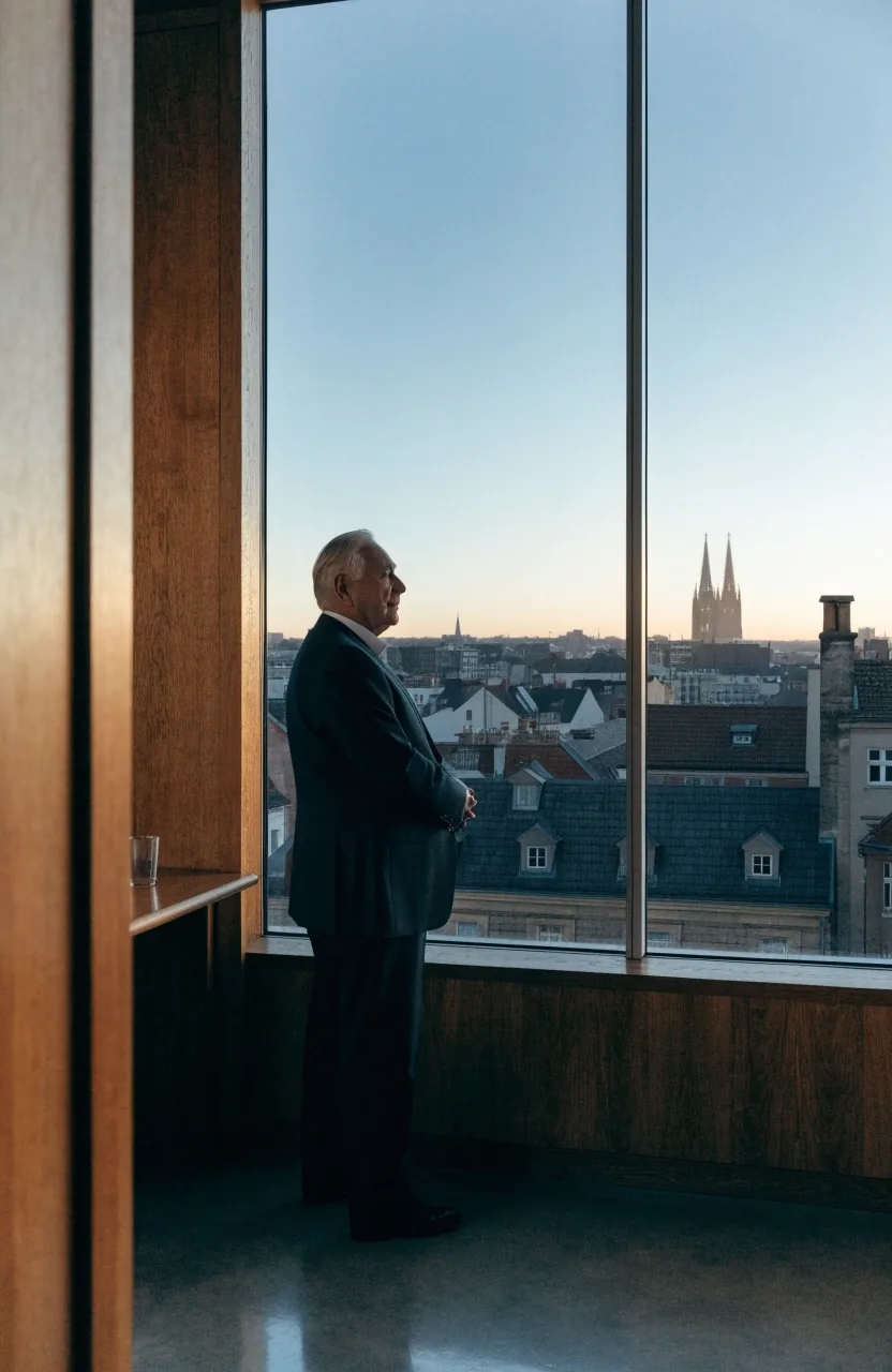 Kölner Straßenfassade im frühen Morgenlicht